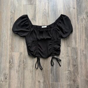 ACTIVE USA Black Peasant Sleeve Mesh Squareneck Top